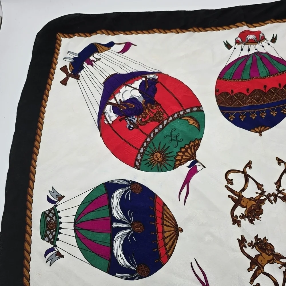 Vintage Square Scarf Hot Air Balloon Art Deco Tapestry Hanging Silky Cherub